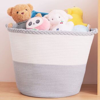 61 L White And Grey Cotton Rope Woven Basket, 5 of 9