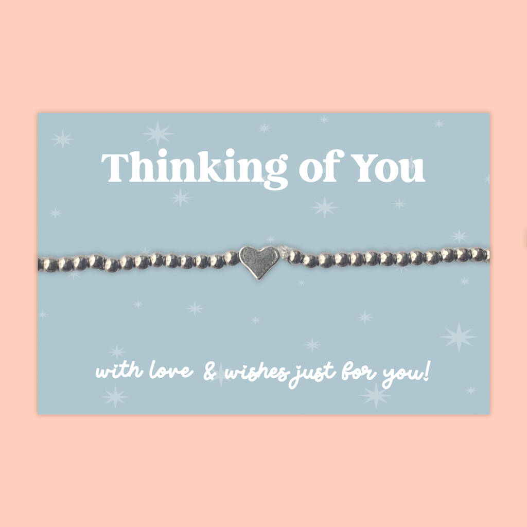 Thinking Of You, Heart Charm Beaded Stretch Bracelet, Stainless Steel, 1 of 4