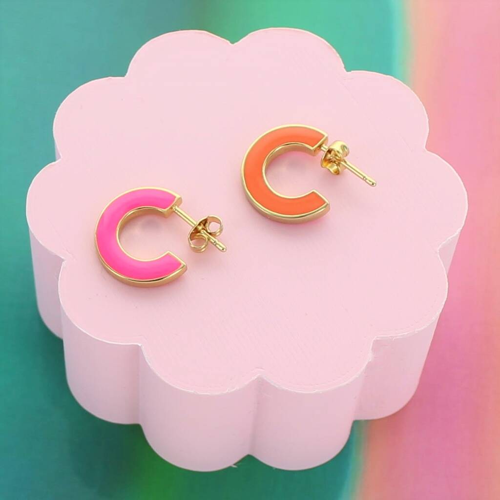 original mix matched pink orange neon hoop earrings