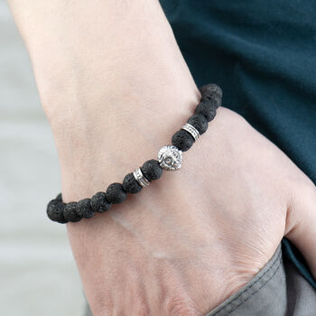Personalised Men's Silver Plated Lion Beaded Bracelet, 2 of 8