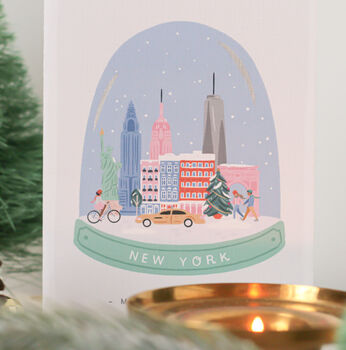 Set Of Three City Snow Globe Christmas Cards, 6 of 7