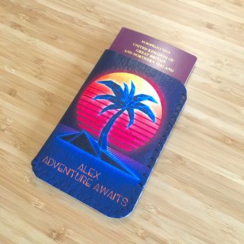 Personalised Passport Holder Synthwave Palm Tree, 4 of 5