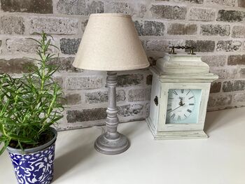 31cm Grey Washed Wood Bedside Table Lamp Light Natural Beige Shade, 8 of 9