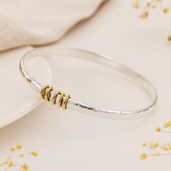 Personalised Sterling Silver Milestone Bangle With Brass Rings, 3 of 9
