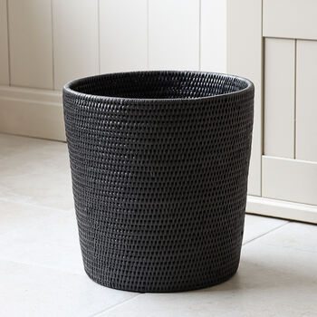 Marbury Black Round Rattan Wastepaper Bin, 3 of 3