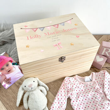 Personalised Pink Garland New Baby Keepsake Box, 8 of 10