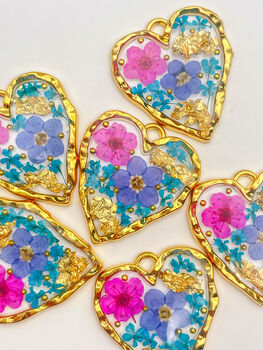 Heart Earrings With Forgetmenot And Pink Flowers, 2 of 9