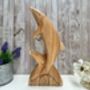 Hand Carved Wooden Teak Dolphin Sculpture 30cm Ornament Figurine Gift, thumbnail 2 of 9