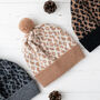Leopard Knitted Pom Pom Hat, thumbnail 1 of 11