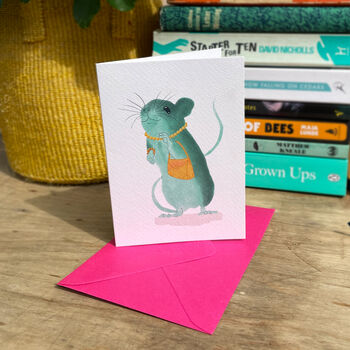 Teal Field Mouse Illustrated Blank Greeting Card, 3 of 12