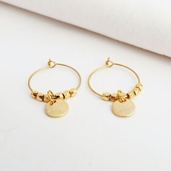 Dainty Gold Plated Beaded Hoop Earrings, 2 of 3