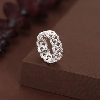 Sterling Silver Lace Filigree Band Ring, 2 of 12
