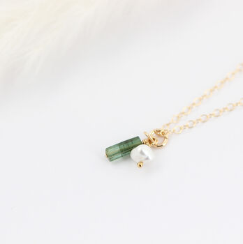 Gold Filled Tourmaline And Pearl Charm Necklace, 3 of 11