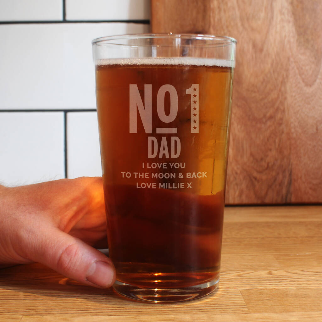Personalised No. One Dad Pint Glass Gift, 1 of 2