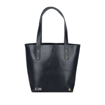 Personalised Black Buffalo Leather Open Tote, 3 of 9