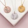 Rose Gold Personalised Birth Flower Name Disc Necklace, thumbnail 2 of 7