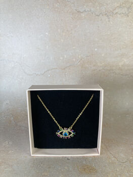Gold Plated Multicoloured Evil Eye Necklace, 2 of 4