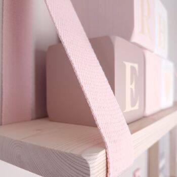 Wooden Nursery Shelf Pair With Pink Cotton Brackets, 3 of 9