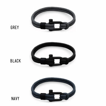 Personalised Men's Nautical Double Strand Black Matt D Shackle And Rope Bracelet, 7 of 9