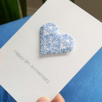 Personalised 9th Pottery Anniversary Origami Heart Card, 2 of 5