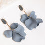 Dusky Blue Hand Painted Large Petal Drop Earrings, thumbnail 1 of 3