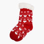 Women's Long Slipper Socks Grip Sole Fair Isle Red, thumbnail 3 of 3