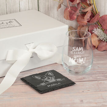 Crazy Dog Mum Stemless Wine Glass Gift Set, 2 of 7
