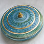 Handmade Blue Chattered Lidded Pot 24 C Gold Banding, thumbnail 3 of 6