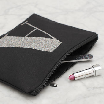 Black Glitter Initial Pouch, 3 of 8