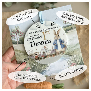 1st Birthday Or Any Age Rabbit Countryside Keepsake Card, 3 of 4