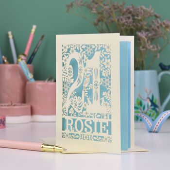 Personalised 21st Birthday Card Papercut Woodland Design, 4 of 10