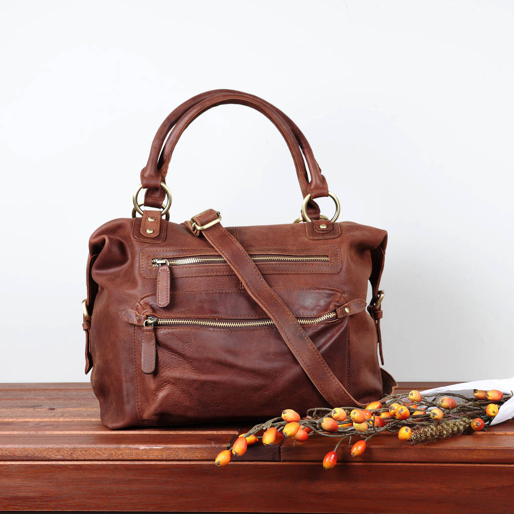 hampton leather handbag tote with zip pocket by the leather store | www.bagssaleusa.com