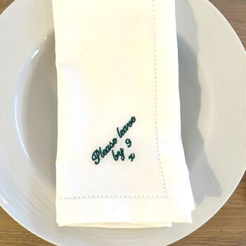 Please Leave By Nine Linen White Napkin, 3 of 4