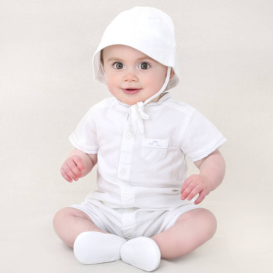 baby boy classic white romper with contrast stitching by chateau de ...