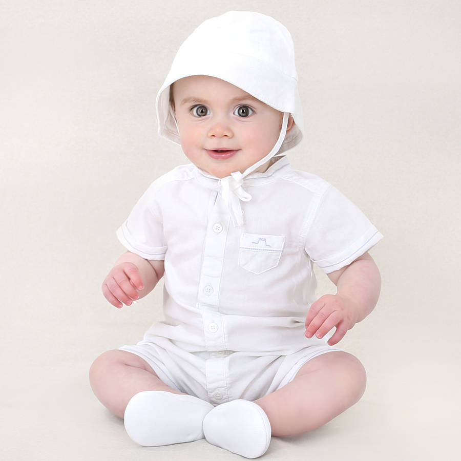 Baby Boy Classic White Romper With Contrast Stitching By Chateau De 