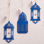 3pc Blue Wooden Eid Hanging Lanterns, thumbnail 1 of 4