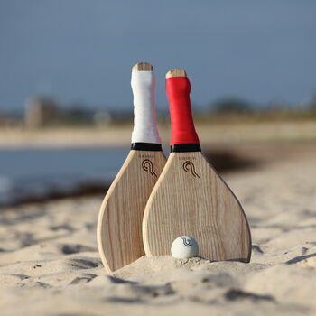 'The Ouen' Personalised Handmade Wooden Beach Bat Set, 2 of 9
