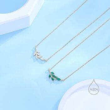 Clear Cz Leaf Pendant Necklace In Sterling Silver, 2 of 12