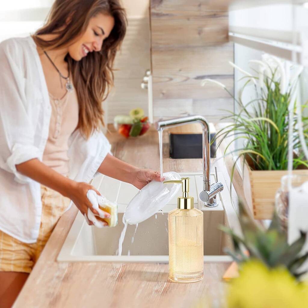 Two Pack Of Gold Clear Glass Soap Dispenser By Momentum