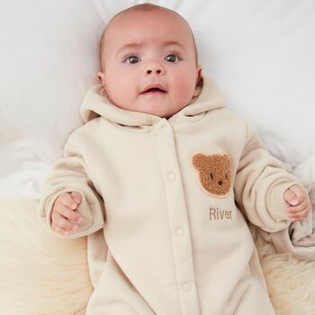 Personalised Cream Fleece Hooded Boucle Teddy Jumpsuit, 5 of 6