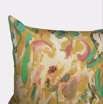 Abstract Floral Velvet Cushion, Yellow, 4 of 4