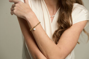 Decus Pearl Drop On Chunky Gold Fill Chain Bracelet, 4 of 4
