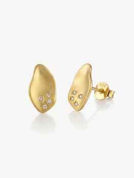Sculptural Flat Pebble Gold Stud Earrings, 2 of 4