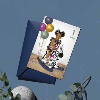 1st Birthday Girl Black Greeting Card, 2 of 4