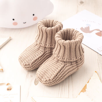 Toffee Moon Cream Knitted Baby Booties, 8 of 12