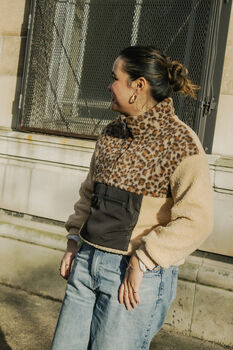 Beige Teddy Borg Leopard Print Jacket, 3 of 5