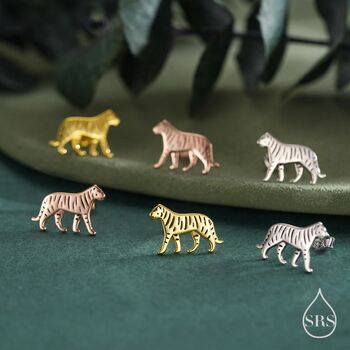 Sterling Silver Tiny Tiger Stud Earrings, 2 of 12
