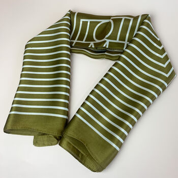 Cream And Khaki Geometric Striped Silky Scarf, 3 of 4