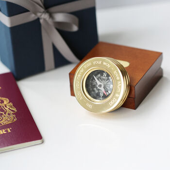 Brass Gold Personalised Compass With Timber Box, 4 of 5