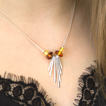 Sterling Silver Art Deco Amber Necklace, 2 of 4